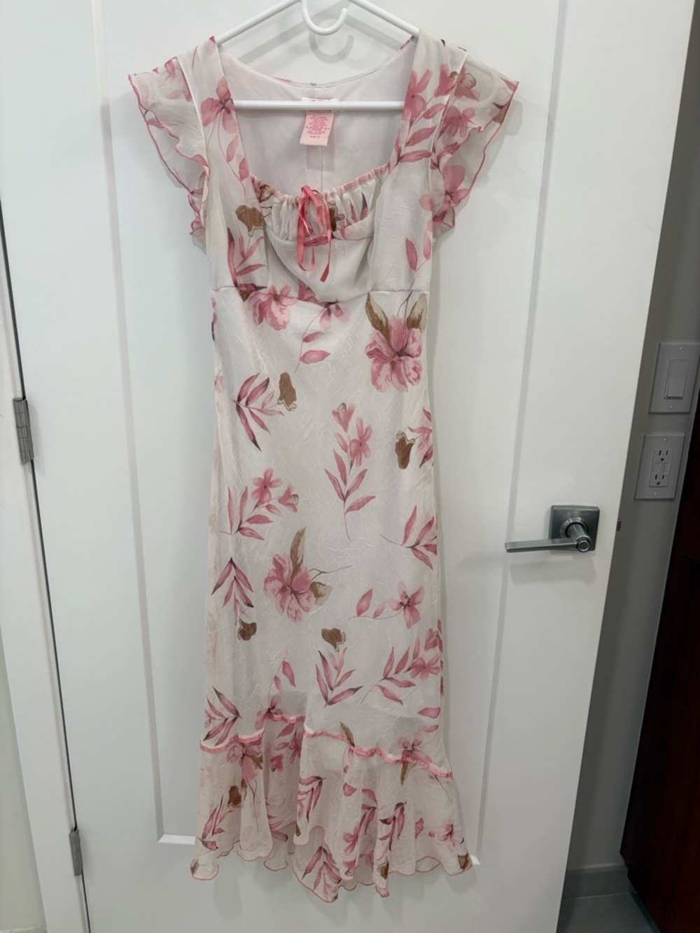 Vintage Y2K Cream Pink Speechless Ruffle Empire Waist Maxi Dress